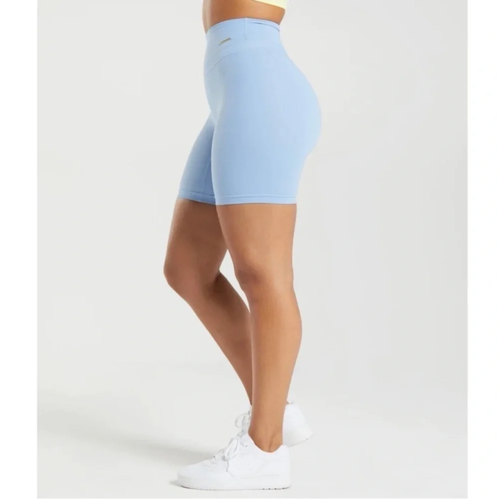 GymShark x Whitney Simmons Cycling Shorts Womens Small Sky Blue Metal Tab